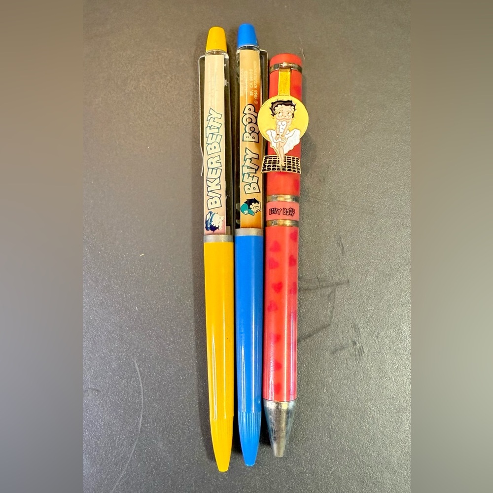 Set Of 3 VINTAGE Betty Boop 1986 Float Pen * Floaty Pen Made In Denmark